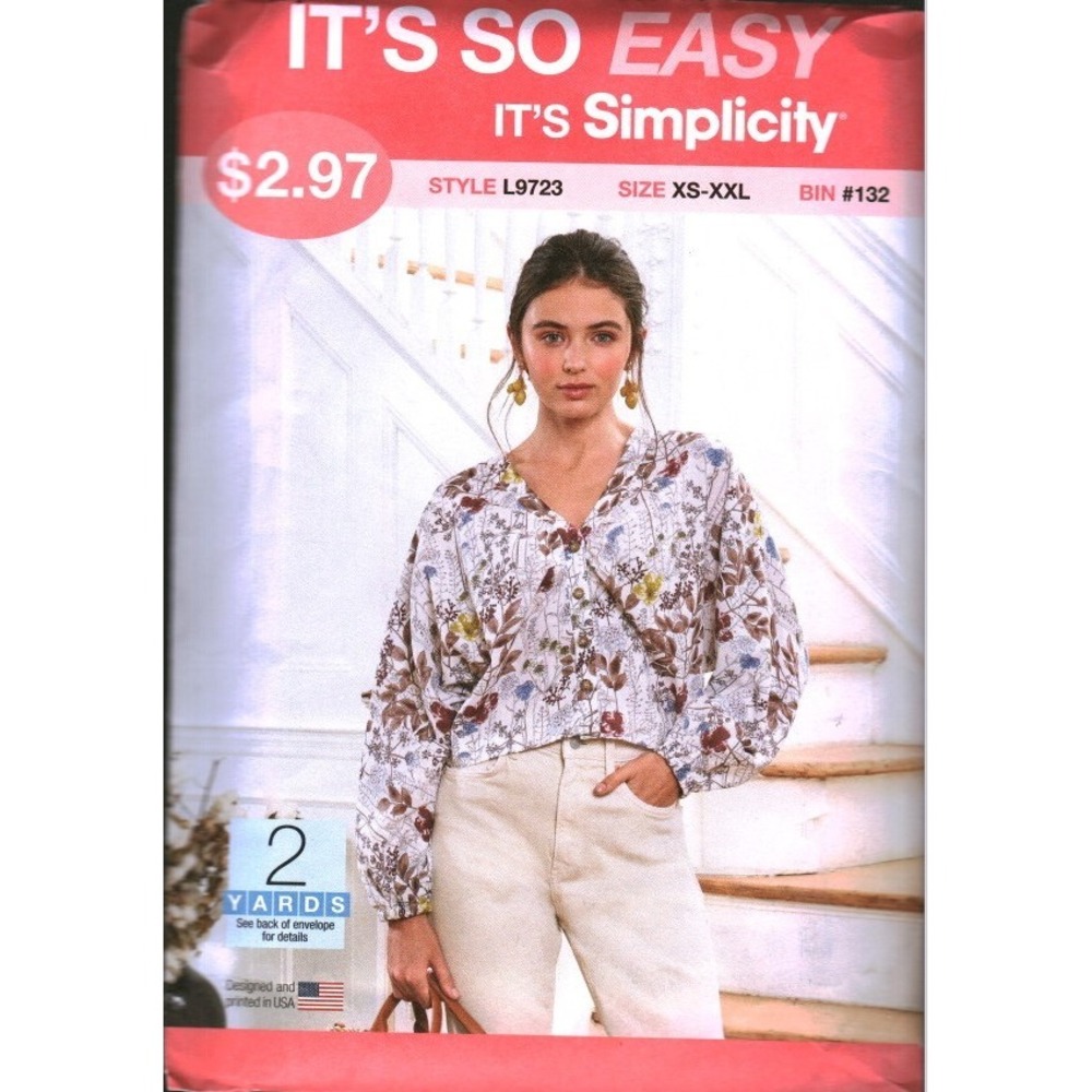 Simplicity L9723 Misses Top Sewing Pattern V-Neck Button Front Size XS-XXL